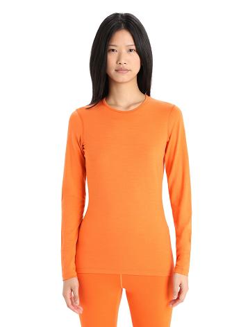 Dámské Base Layers Icebreaker Merino 200 Oasis Long Sleeve Crewe Thermal Top Oranžové | CZ 1020PJJQ
